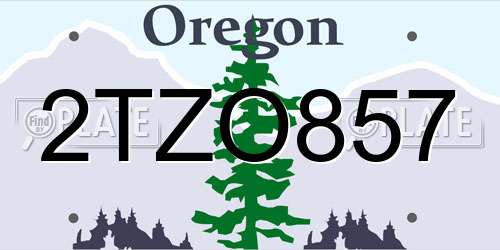 2TZO857 Oregon License Plate