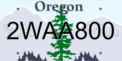 2WAA800 Oregon License Plate
