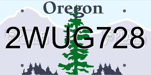 2WUG728 Oregon License Plate