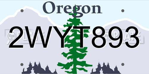 2WYT893 Oregon License Plate