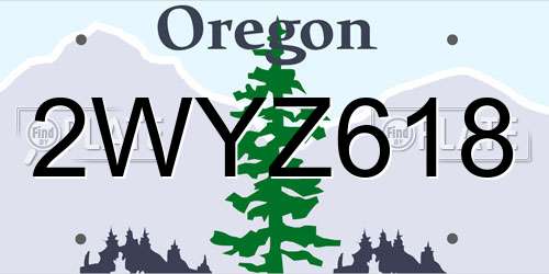 2WYZ618 Oregon License Plate
