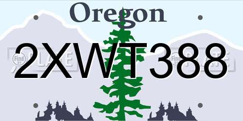 2XWT388 Oregon License Plate