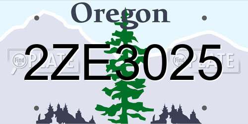 2ZE3025 Oregon License Plate