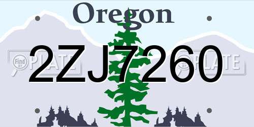 2ZJ7260 Oregon License Plate