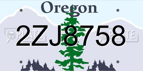2ZJ8758 Oregon License Plate