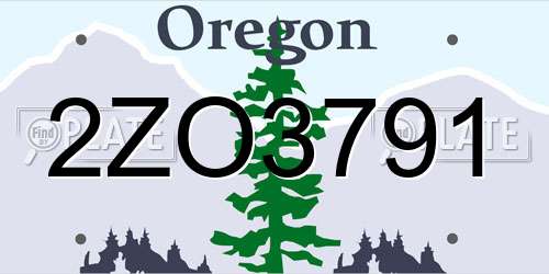 2ZO3791 Oregon License Plate