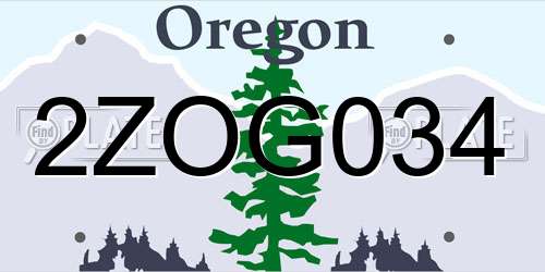 2ZOG034 Oregon License Plate