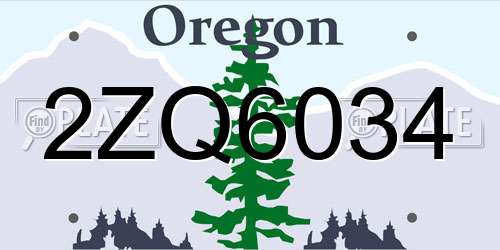 2ZQ6034 Oregon License Plate