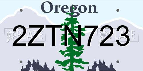 2ZTN723 Oregon License Plate