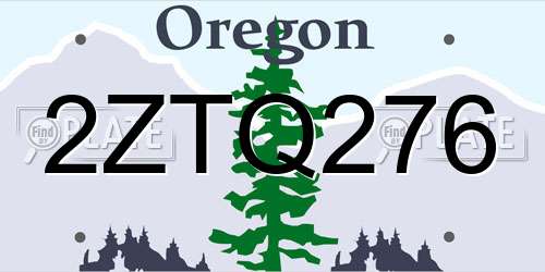 2ZTQ276 Oregon License Plate