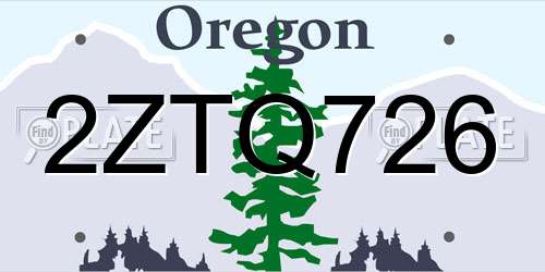 2ZTQ726 Oregon License Plate