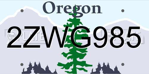 2ZWG985 Oregon License Plate