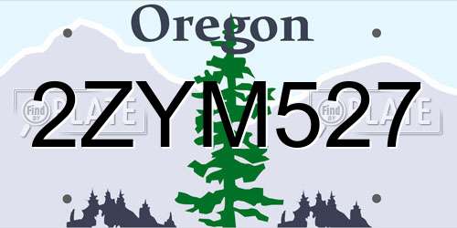 2ZYM527 Oregon License Plate