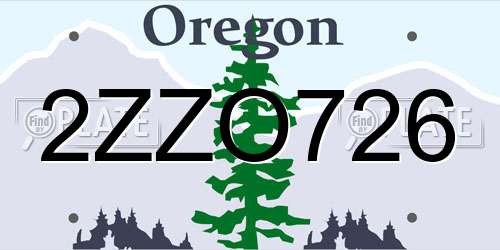 2ZZO726 Oregon License Plate