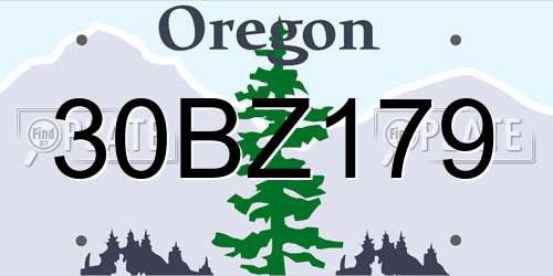 30BZ179 Oregon License Plate