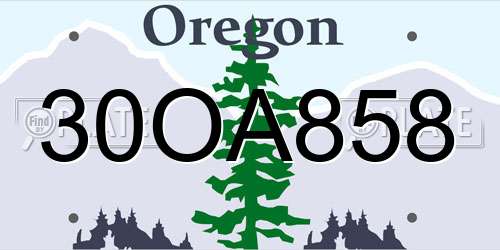 30OA858 Oregon License Plate