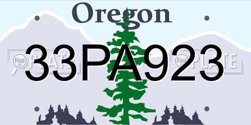 33PA923 Oregon License Plate
