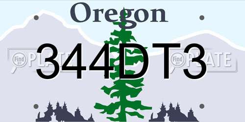 344DT3 Oregon License Plate