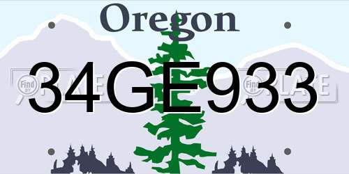 34GE933 Oregon License Plate