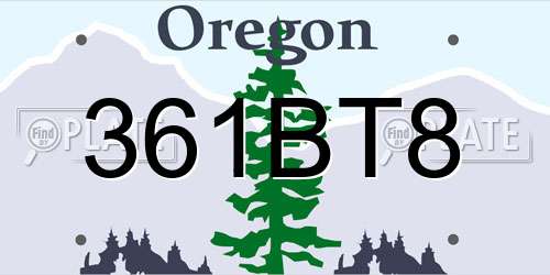 361BT8 Oregon License Plate