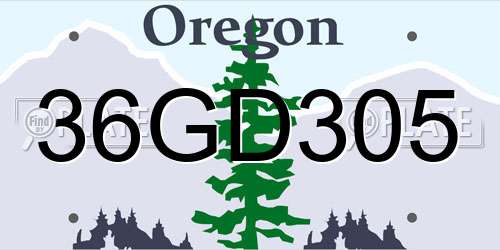 36GD305 Oregon License Plate