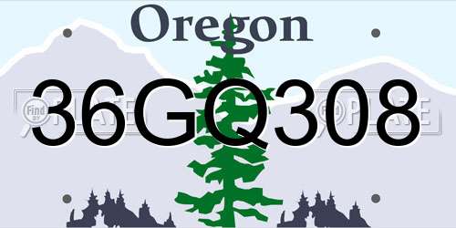 36GQ308 Oregon License Plate