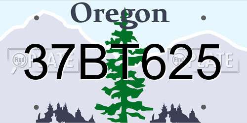 37BT625 Oregon License Plate