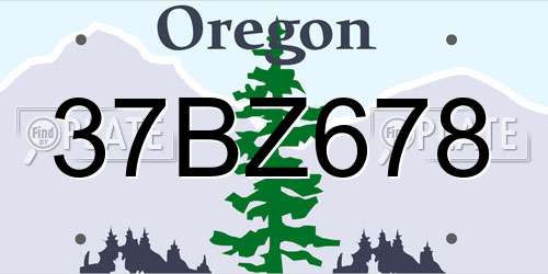37BZ678 Oregon License Plate