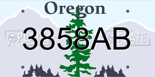 3858AB Oregon License Plate