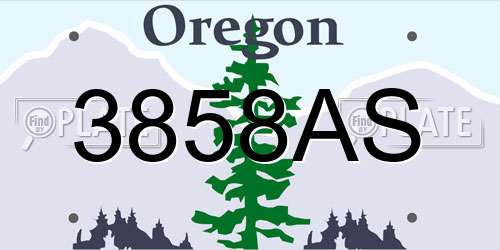 3858AS Oregon License Plate