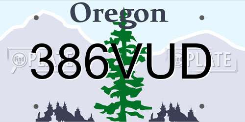 386VUD Oregon License Plate