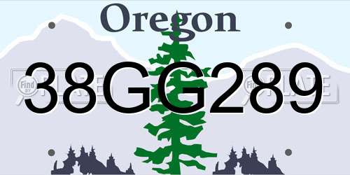 38GG289 Oregon License Plate