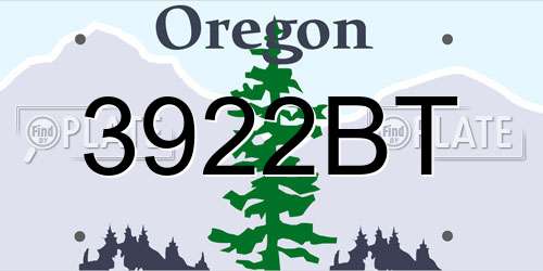 3922BT Oregon License Plate