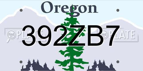 392ZB7 Oregon License Plate