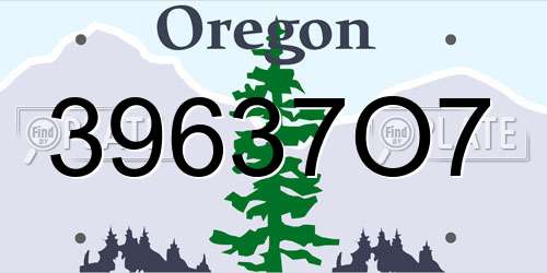 39637O7 Oregon License Plate