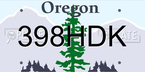 398HDK Oregon License Plate