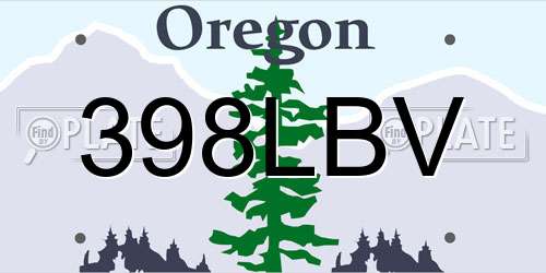 398LBV Oregon License Plate