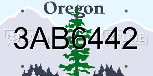3AB6442 Oregon License Plate