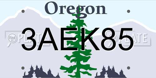 3AEK85 Oregon License Plate