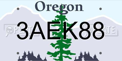 3AEK88 Oregon License Plate