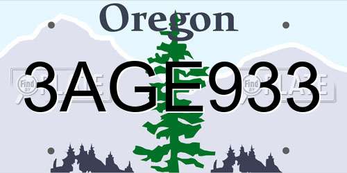 3AGE933 Oregon License Plate