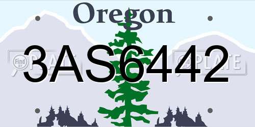 3AS6442 Oregon License Plate
