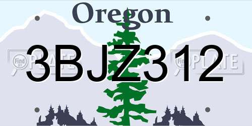3BJZ312 Oregon License Plate