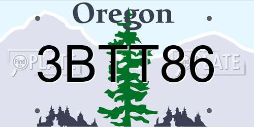 3BTT86 Oregon License Plate