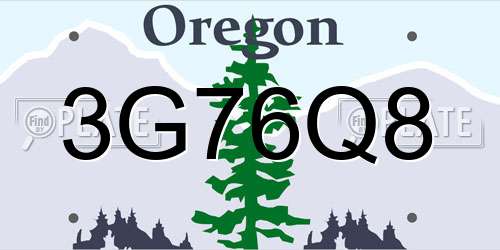 3G76Q8 Oregon License Plate