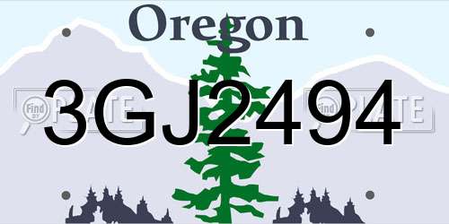 3GJ2494 Oregon License Plate
