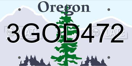 3GOD472 Oregon License Plate