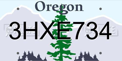 3HXE734 Oregon License Plate