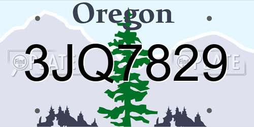 3JQ7829 Oregon License Plate