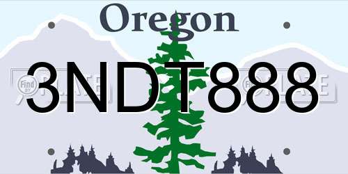 3NDT888 Oregon License Plate